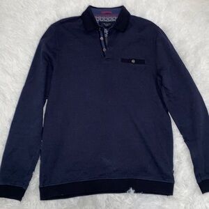 Ted Baker blue on blue collared button up sweatshirt